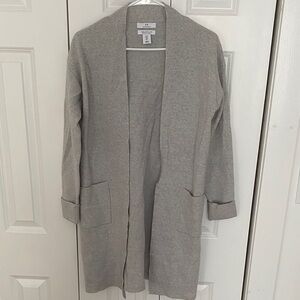 Merino Wool Gray Open-Front Knit Cardigan